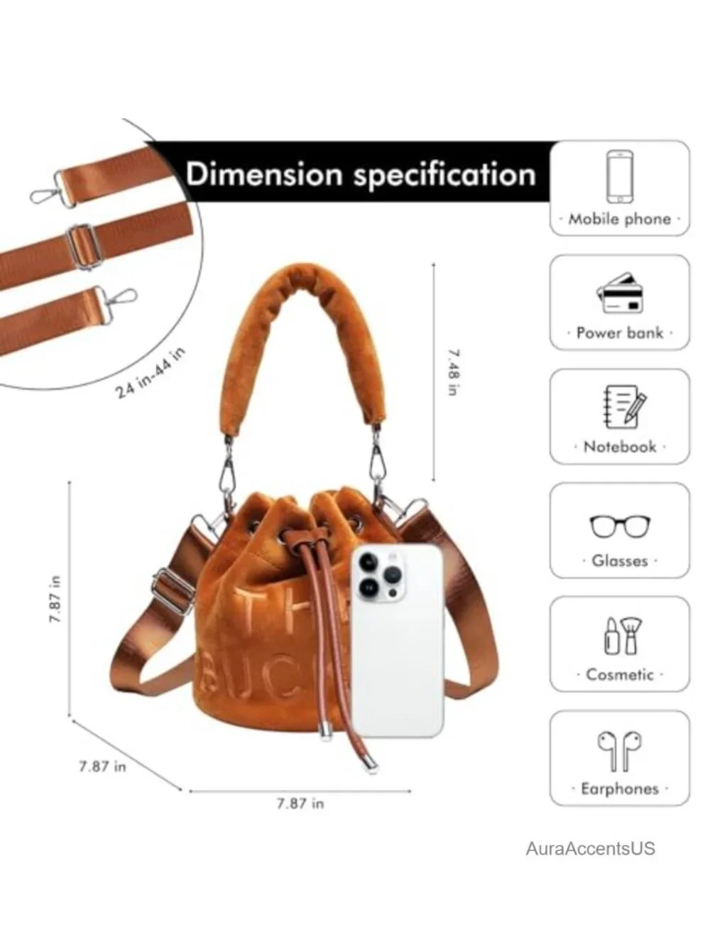 Mini Plush Velvet Bucket Bag for Women - Drawstring Crossbody Hobo Purse
